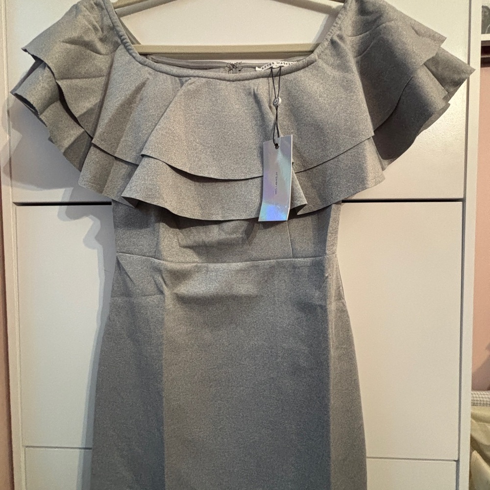 Grey Ruffle Mini Dress - Picture 4 of 6